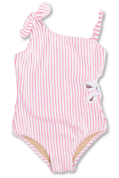 Berry Stripe Terry Cut-out Daisy One Piece Swimsuit 3-10years, UV50+, Shade Critters