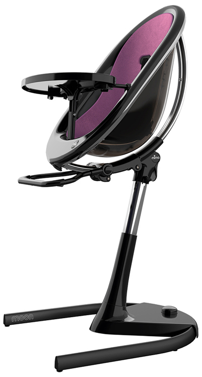 mima moon Highchair with Black Frame and Aubergine Seat Pad, 6-36 months 