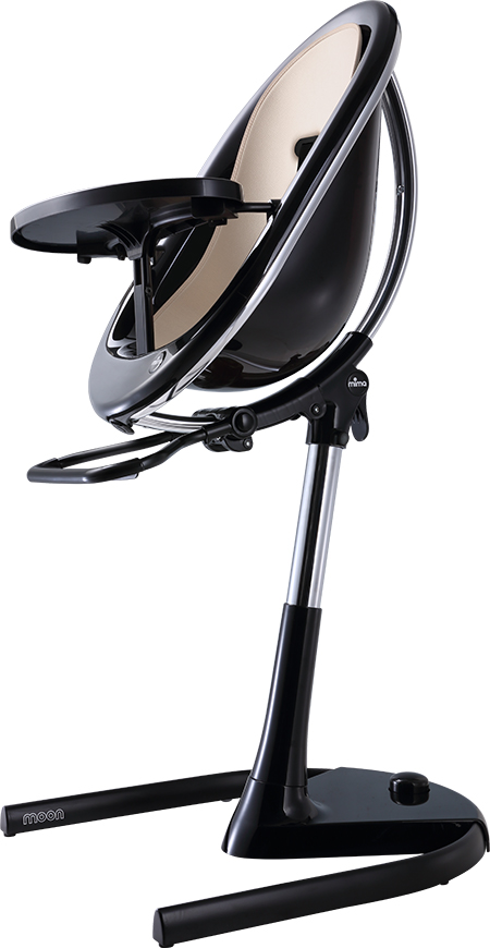 mima moon Highchair with Black Frame and Champagne Seat Pad, 6-36 months