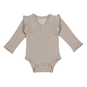 Conduroy Ruffle Wrap Bodysuit in Barley, 0-9m