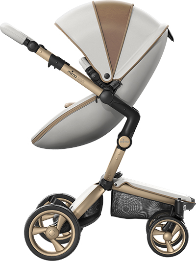 Carucior 2in1 mima Xari Dolce Vita cu cadru Champagne, in configuratia scaun sport cu fata la parinti.