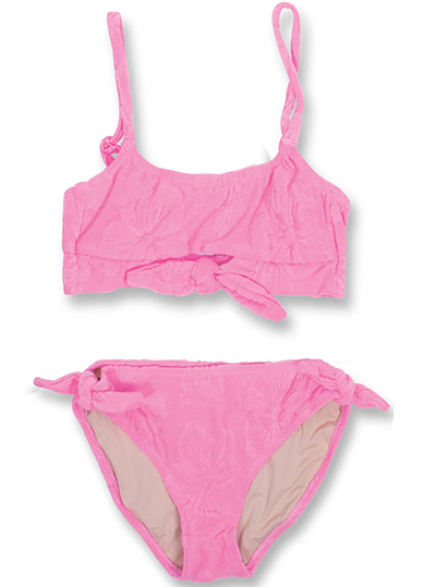 Hibiscus Pink Terry Girls Knot Bikini 7-14 years, UV50+, Shade Critters
