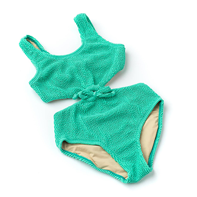 Green Girls Crinkle Texured Cinched Ring Monokini Swimsuit 7-14y, UV50+, by Shade Critters