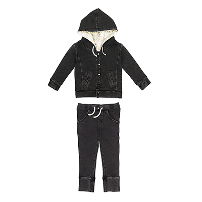 Set cu jacheta si pantalon bebe din bumbac organic GOTS, Good Jeans, Black, 6-24 luni