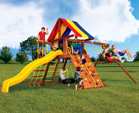 Loc de joaca cu leagane pentru gardina, Fiesta Castle Pkg II Popular, marca Rainbow Play Systems