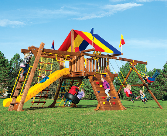 Loc de joaca copii cu leganae de gradina si tobogan, Rainbow Castle Pkg III, marca Rainbow Play