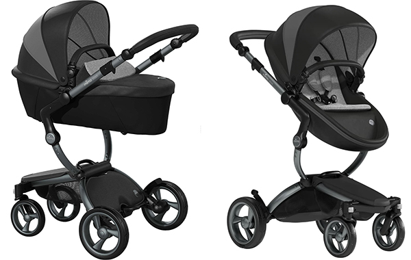 Carucior 2in1 mima Xari London Black cu cadru Graphite Grey, in configuratia landou.