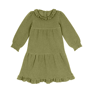 Rochita fetite cu maneci lungi, din bumbac organic GOTS, Lovedbaby Conduroy Olive 2-3 ani