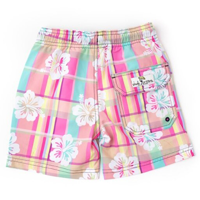 Slip de baie pentru baietei, Boy Swim Trunks Hibiscus Plaid, 6 luni-10 ani, 50UV+